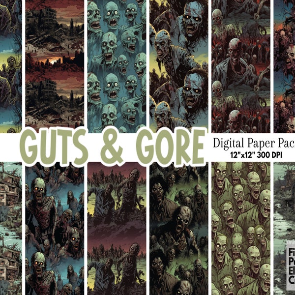 Zombie Apocalypse Digital Paper | Halloween Sublimation | Printable Walking Monster Comic Scrapbook | Dead Graphic Novel |Fear Supernatural