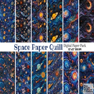 Celestial Galaxy Quilling patroon digitaal papier - ruimtesublimatie naadloze plakboek gestructureerde achtergrond - Melkweg zon planeet maan sterren