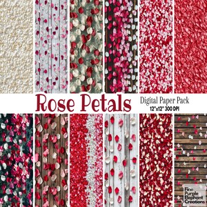 Papel Digital HD com Textura de Pétalas de Rosa | Padrão Delicado de Sublimação Romântica para Scrapbook | Flores Flutuantes, Floral, Chique e Desgastado, Casa de Fazenda em Madeira
