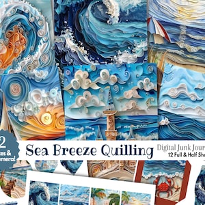 Ocean Beach Quilling Digital Junk Journal Kit Media página -Summer Sand Hawaii Imprimible Scrapbook Collage Sublimación - Fondo texturizado 3D