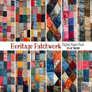 Stary papier cyfrowy do patchworku | Tekstura tkaniny Antique Grandma Sewed Stitched Sublimacja | Album do druku | Retro Distressed Torn