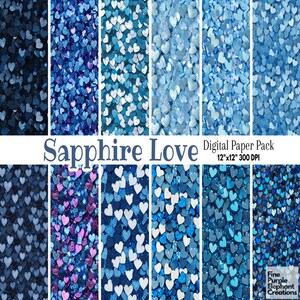 Papel digital com glitter Chunky Heart | Sublimação de textura Valentines Day | Álbum de recortes elegante Glam Blue White | Lantejoulas finas com brilho metálico