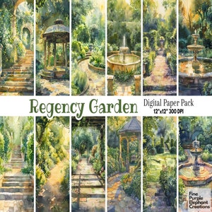 Aquarell Regency üppiger grüner Garten Digitales Papier - Florale viktorianische englische Lady Scrapbook Sublimation - Bridgerton Cottagecore Hintergrund