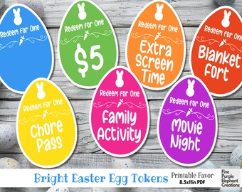 Printable Bright Easter Egg Coupon Digital Paper Cards | Basket Filler Small Gift Favor Tag Ticket Template Bunny Hunt Reward Token Voucher