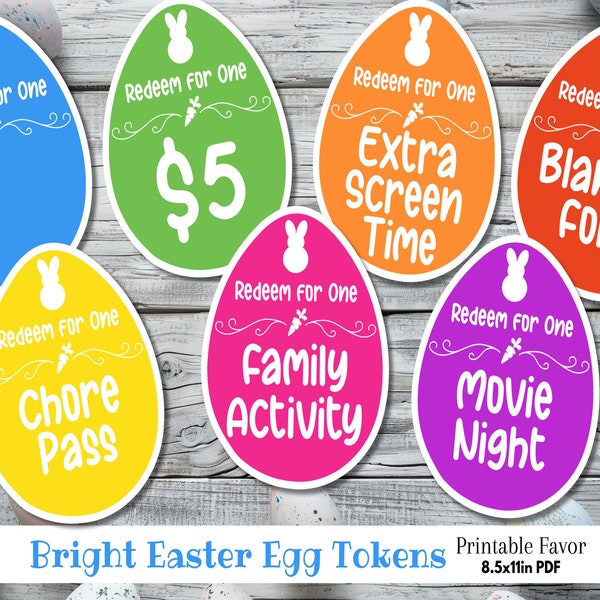 Printable Bright Easter Egg Coupon Digital Paper Cards | Basket Filler Small Gift Favor Tag Ticket Template Bunny Hunt Reward Token Voucher