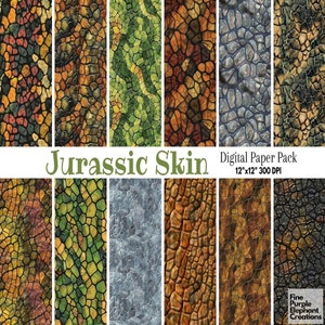 Illustrierte Dinosaurier-Haut-Skala-Digitales Papier - Prähistorisches Jurassic Scrapbook Jungen-Geburtstags-Paläontologie-Sublimations-grüner brauner grauer Stoff
