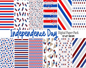 Independence Day Digital Paper | 4th of July Scrapbook Paper | Red White and Blue Sublimation | Patriotic USA Pride Background Printables