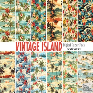 Vintage Hawaii Digital Papier | Retro tropische Insel Sublimation | HD Reise-Tapeten-Muster | Druckbare Scrapbook Strand Meer Sommer Reise