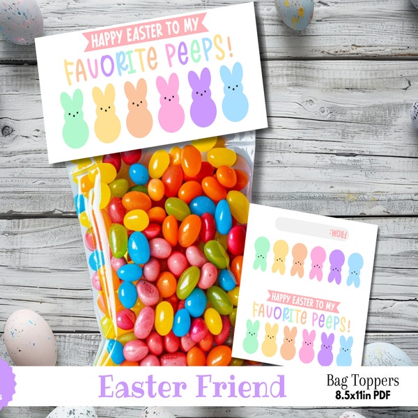 Afdrukbare Pasen favoriete Peeps Treat Bag Topper digitale papieren kaarten | Lentemandvuller Klein geschenk Gunst Fun Kids Class Party Exchange