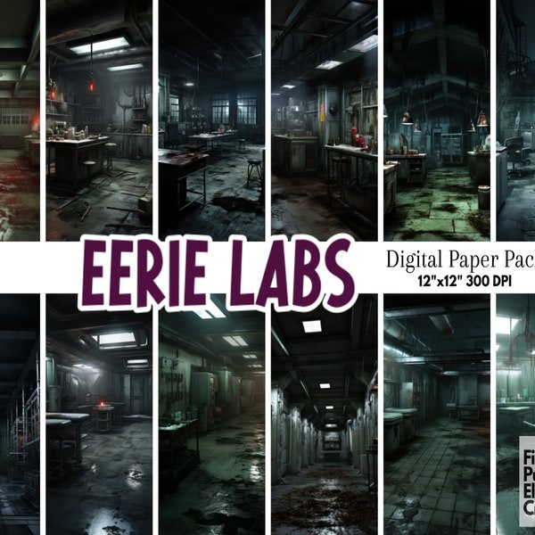 Horror Laboratory Digital Paper | Halloween Sublimation | HD Scary Wallpaper Backdrop | Haunted House Decor | Printable Scrapbook Lab Scenes