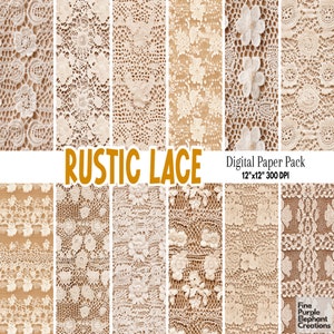 Rustikale Spitze Digitales Papier | Shabby Chic Boho Hochzeit Scrapbook | Vintage Spitze Sublimation | Bauernhaus Spitze Antique Texture | Junk Journal