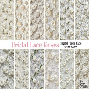 Elegante papel digital de renda branca rosa | Delicado padrão de scrapbook de sublimação de casamento | Textura de tecido de renda floral Princesa Noiva moderna