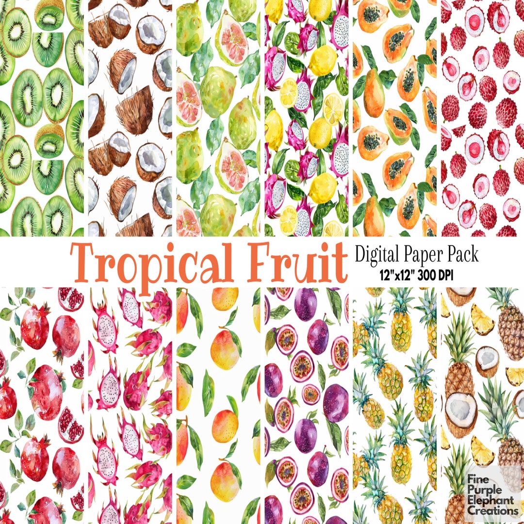 Watercolor Tropical Fruit Digital Paper | Summer BBQ Foodie Themed ...
