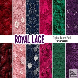 Papier numérique Royal Lace | Motif ton bijou en pierres précieuses | Invitations de fête élégantes | Abstrait de couleur foncée | Sublimation de dentelle