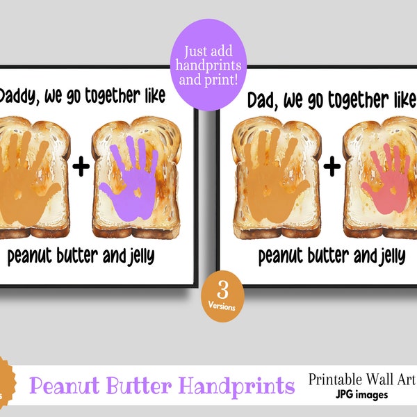 Custom Peanut Butter Jelly Sandwich Handprint Digital Art Print | Father's Day Birthday Gift Keepsake | Kids Toddler Baby Fun Craft Activity