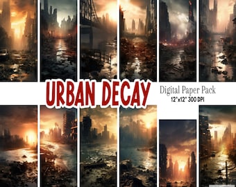 Abandoned City Digital Paper | Halloween Sublimation | HD Scary Wallpaper Backdrop | Haunted House Decor | Printable Scrapbook Urban Scenes