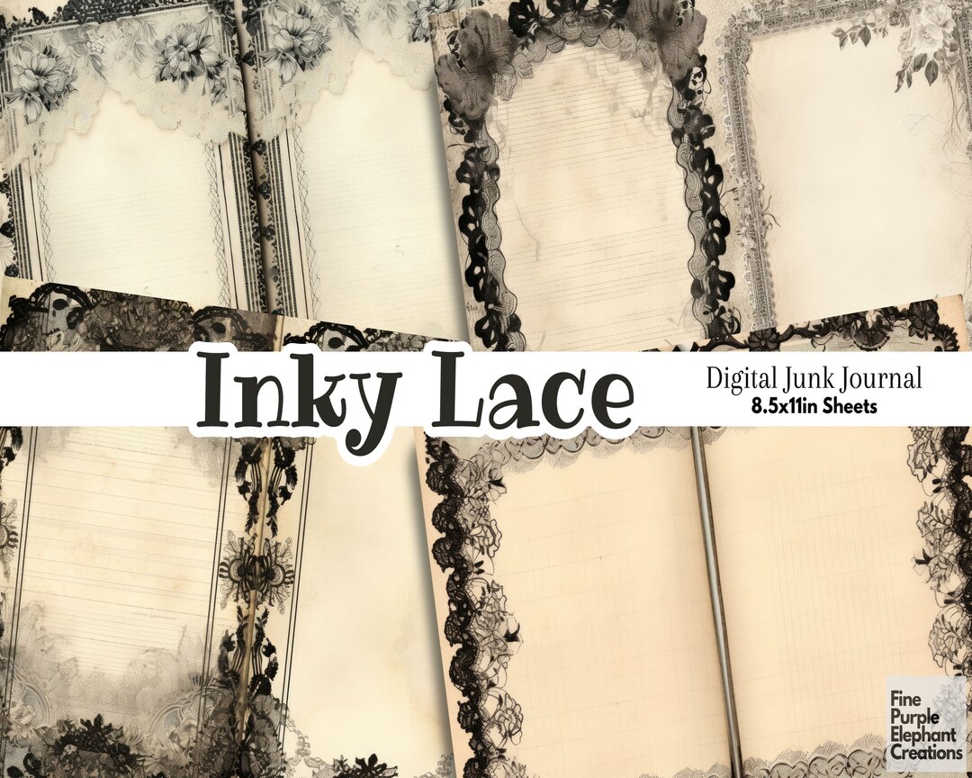 Vintage Black Lace Paper Digital Junk Journal Pages | Printable ...