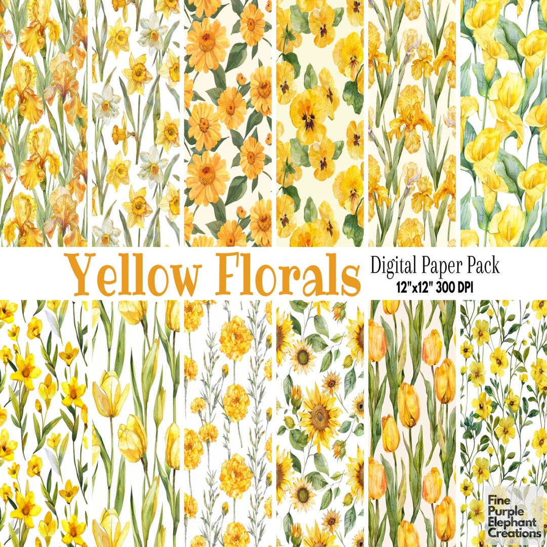 Watercolor Yellow Flowers Digital Paper | Delicate Friend Bloom ...