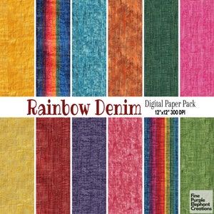 Papier numérique en denim couleur arc-en-ciel - tissu texturé effet vieilli vêtements sublimation modèle sans couture scrapbooking - insert de journal indésirable