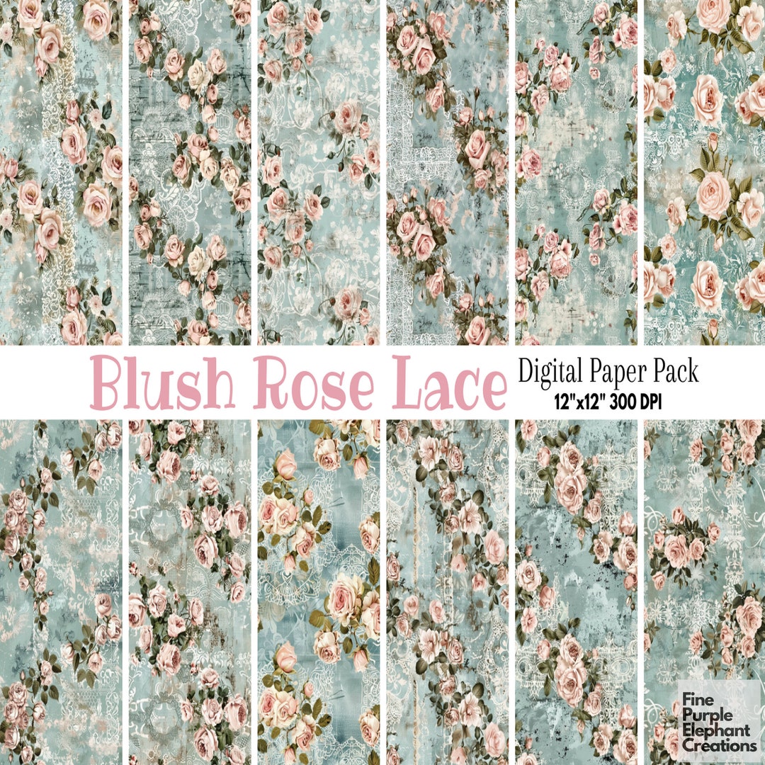 Vintage Pink Rose Lace Digital Paper | Delicate Romantic Sublimation ...