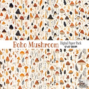 Papier numérique Champignons bohèmes | Sublimation de forêt d'automne | Album imprimable Champignons d'automne Forêt forestière Champignon vénéneux Botanique Cottagecore