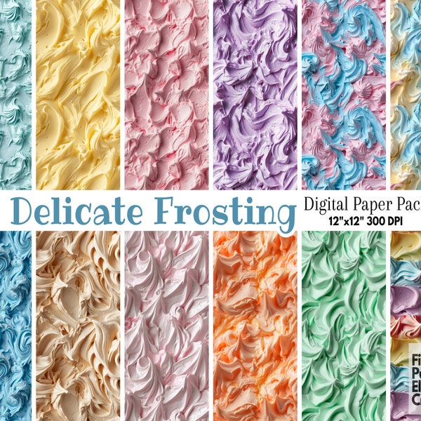 Pastel Frosting Textures Digital Paper | Printable Party Cake Scrapbook Background Sublimation| Baby Shower Colored Icing Pink Blue Rainbow