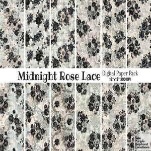 Papel digital vintage Black Rose Lace | Padrão de scrapbook de sublimação gótica romântica | Diário de lixo chique gasto e floral retrô
