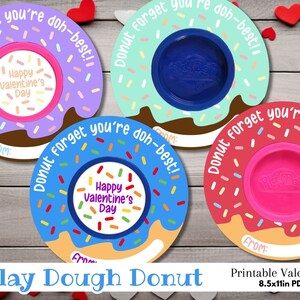 Druckfertige Donut Valentinstag Digitale Papierkarten | Schule Kinder Kindergarten Klassenzimmer Bevorzugung Börse Donut Mini Play-Doh