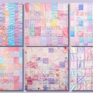 May include: A patchwork quilt featuring a range of pastel colours, including pink, blue, yellow, and green. The quilt is made from various fabrics, some with floral patterns and others with stripes. The quilt is a fine example of traditional craft.