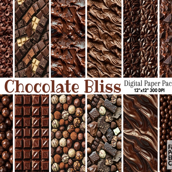 Chocolate Textures Digital Paper | Printable Candy Bar Box Scrapbook Background Sublimation | Brown Cocoa Truffle Frosting Icing Shavings