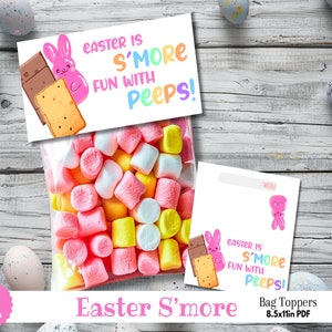 Printable Easter Peep S'mores Treat Bag Topper Digital Paper Cards | Spring Basket Filler Small Gift Favor Fun Kids Activity Class Exchange