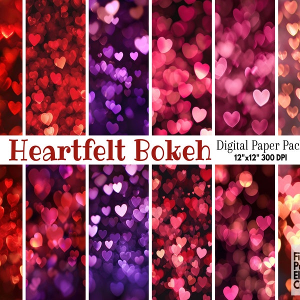 Valentine Heart Bokeh Texture Digital Paper | Glam Glitter Shimmer Sublimation | Elegant Luxury Light Effect | Sparkle Gradient Scrapbook