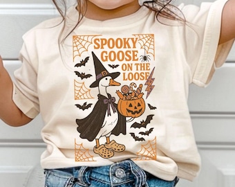 Lustiges Halloween-Gans-T-Shirt für Kinder, gruseliges Kostüm-Shirt, witziges Gänse-Geister-Bauernhoftier-Shirt für Kleinkinder, Halloween-Outfit mit Gänsemotiv