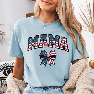Coquette Bow American Mama Shirt 4th of July Mama tshirt Fourth of July Mama Tee 4th of July Shirt For Women American Independence Day Shirt