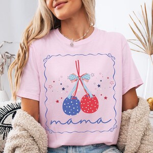 American Mama Shirt Cherry Coquette Bow 4th of July Mama tshirt Fourth of July Mama Tee 4th of july shirt Women American Flag Shirt