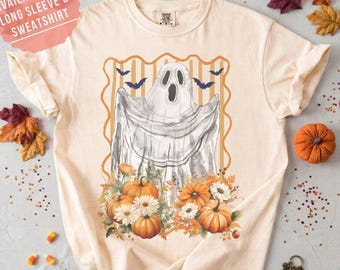 Preppy Coquette Halloween Ghost Shirt, Cute Bow Ghost tee for Women, Pastel Halloween Spooky Shirt, Boo Crew Cute Fall Graphic TShirt