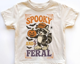 T-shirt enfant Halloween Raton laveur effrayant, T-shirt graphique style vintage, Tenue rétro raton laveur fantôme pour tout-petit, T-shirt Raton laveur poubelle pour la saison d'Halloween
