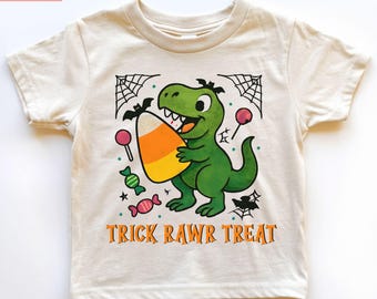 T-shirt T-Rex d'Halloween pour enfants, T-shirt déguisement dinosaure pour Halloween, T-shirt citrouille T-Rex pour tout-petits, Tenue dinosaure effrayante pour garçon et fille
