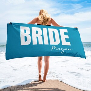 Personalised Bride and Bridesmaid Beach Towel, Custom Beach Towels for Bachelorette Party, Bride Bridesmaid Personalised Pool Beach Towel