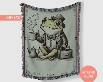 Goblincore Woven Blanket, Frog Blanket, Cottagecore Vintage Aesthetic Quilt, Throw Blanket, Goblincore Home Decor Gift Bedding, Nature Lover