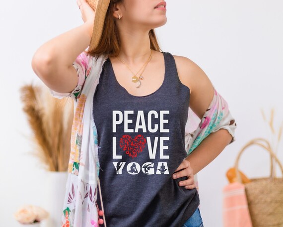 Canotta Yoga Peace Love Camicia da meditazione Camicia Namaste Canottiera Yoga Camicia amante dello yoga Camicia yoga divertente Camicia yoga donna Etsy Italia