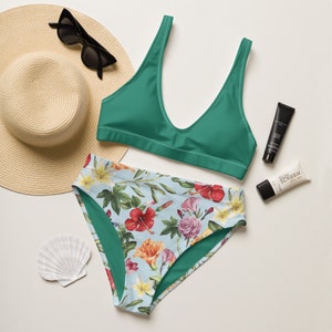 Zweiteiliges Bikini-Set mit Blumenmuster, zweiteiliger Badeanzug mit Blumenmuster, zweiteiliger Badeanzug mit Blumenmuster für Frauen