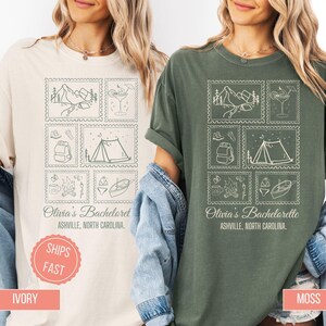 Custom Camp Bachelorette Party Shirts Personalized Camp Themed Bachelorette Party tshirts Lake Themed Bridal Party Outdoor Mountain Bride Te