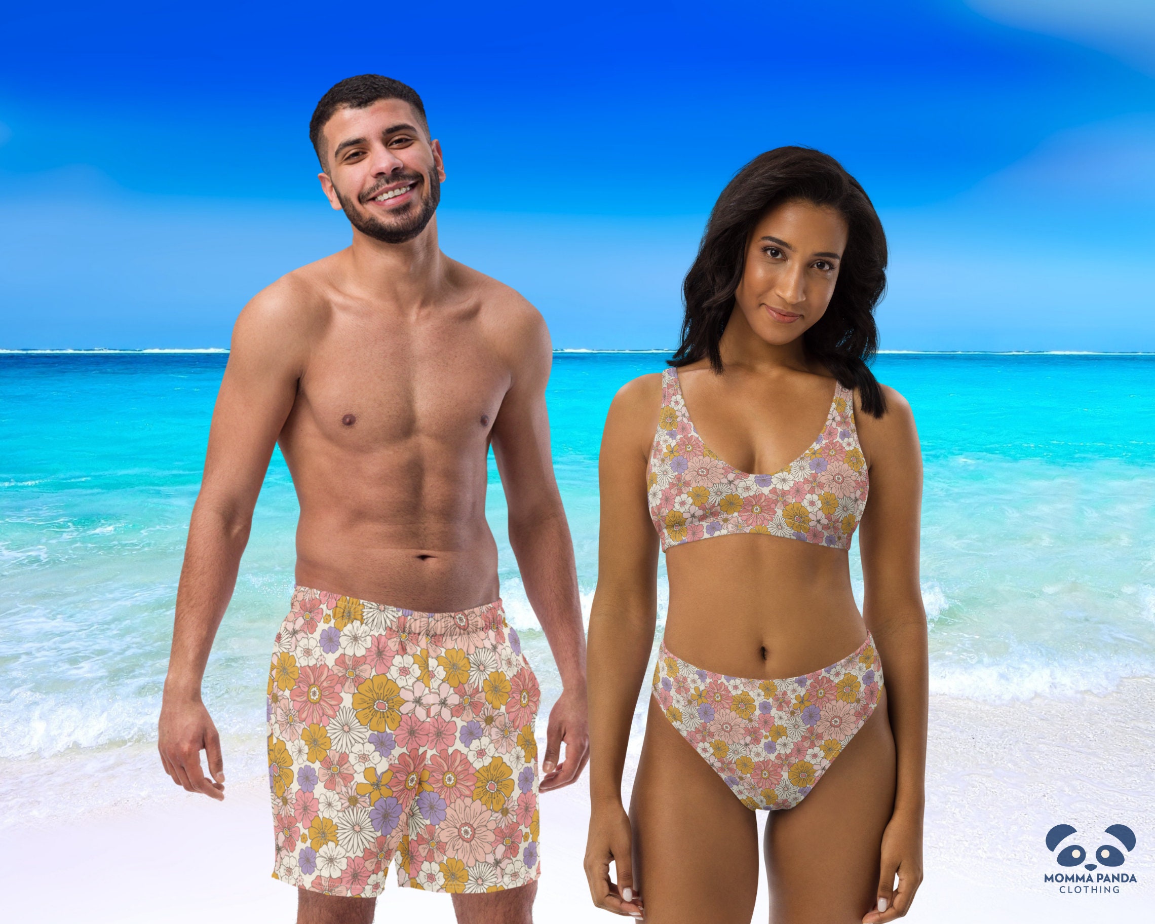 Couples Matching Swimsuit High Waist, Blue Coconut Trees, Beach Bathing  Matching Swimwear : : Clothing, Shoes & Accessories