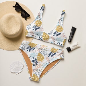 Tropical Two Piece Bikini Set, Palm Leaf Tropical Two Piece Bathing Suit, Bathing Swimsuit for Women, Tropical Print Two Piece Swimsuit