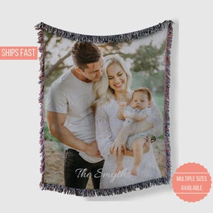 Personalised Family Photo Woven Blanket Gift for Mom Dad Grandma Grandad, Customer Picture Blanket for Family, Mothers Day Gift, Fathers Day