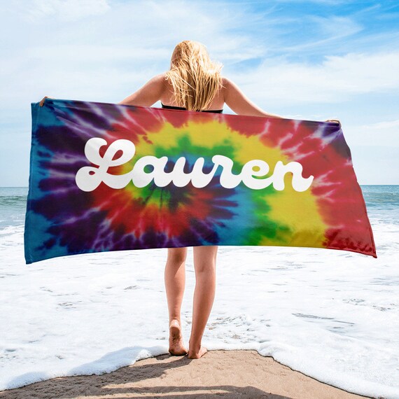 Custom Personalized Beach Towel - Tie Dye Design With Name, Edge-to-Edge Print, Adult Size - View #9