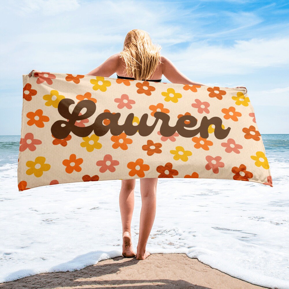 Pool Gift Details about   Personalized Name Floral Tropical Beach Towel Custom Text Bath Rally 