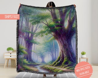 Woven Blanket, Enchanted Forest Tapestry, Fairy Tale Home Decor, Fantasy Throw, Magical Woodland Blanket, Nature Lover Gift