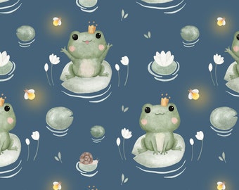 Jersey (organic) Frog Prince - own production | Fabric for children | Sold by the meter | Children's fabric | Sewing children's clothing